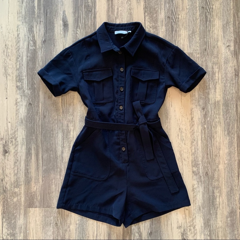 NWOT Navy Blue Greylin Anthropologie Delton Utility Romper Size S